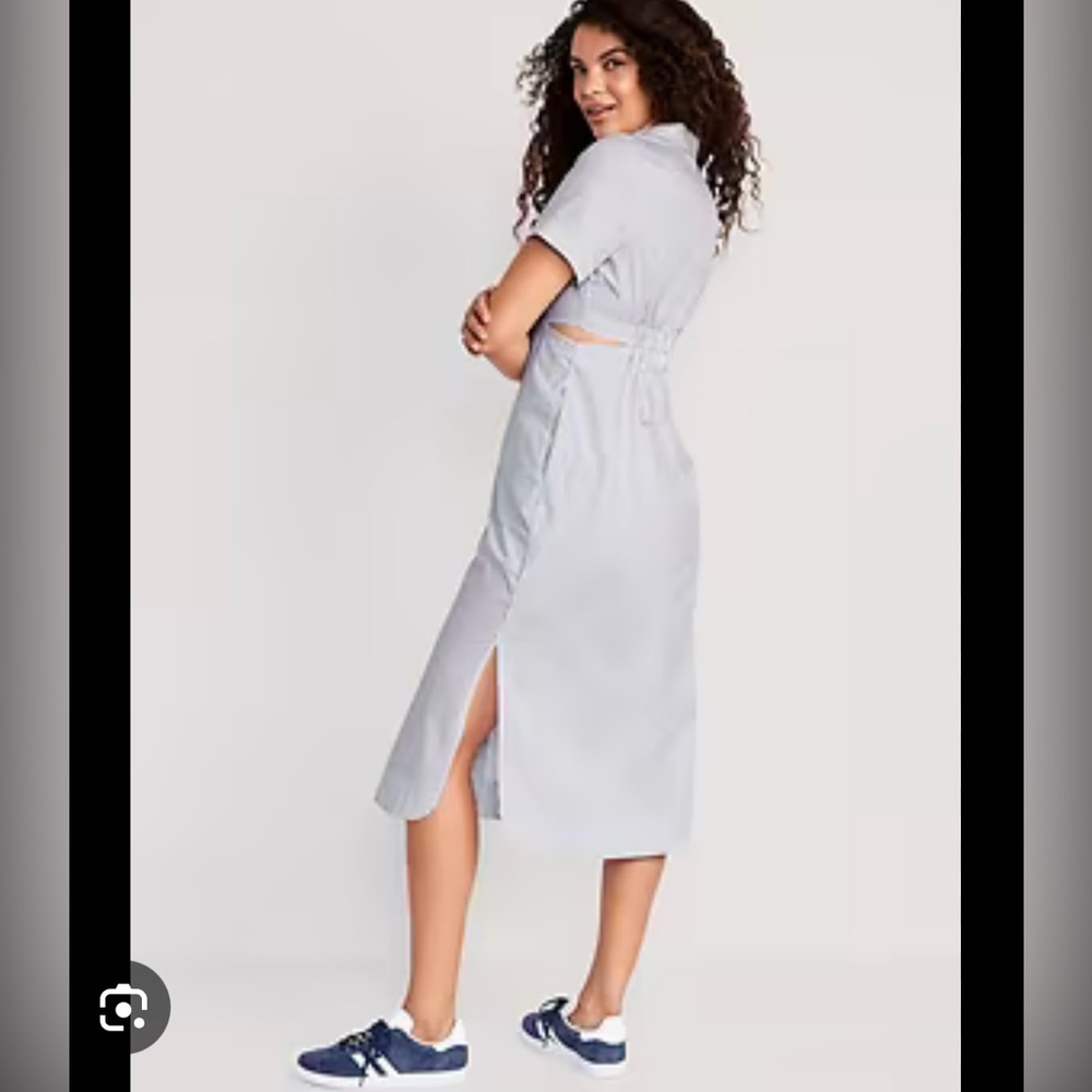 Striped Cutout Midi Shirt Dress for Women M/L
